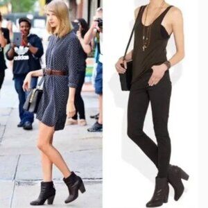 Rag & Bone Black Newbury Leather Stacked Heel Zip Ankle Western Boots Size 9